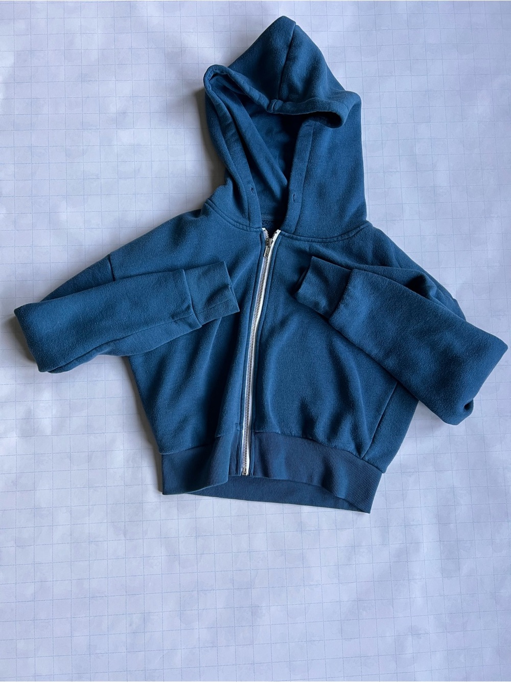 Cropped Hooded Zip Sweatshirt in Deep Teal Blue